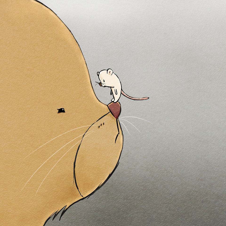 Voice Spark Featured Image - Shall we play a game - cat and mouse face to face, mouse standing on cat's nose illustration